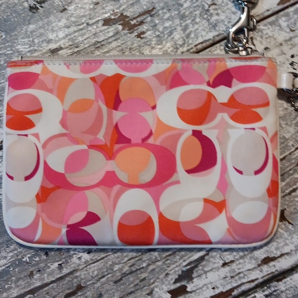 Coach Pink Orange White Logo Embossed Zip Wallet/Wristlet Vintage - Picture 2 of 11